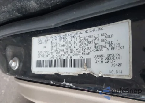 2003 Toyota Sequoia Limited V8 z USA, uszkodzony, nr VIN 5TDBT48A43S148836